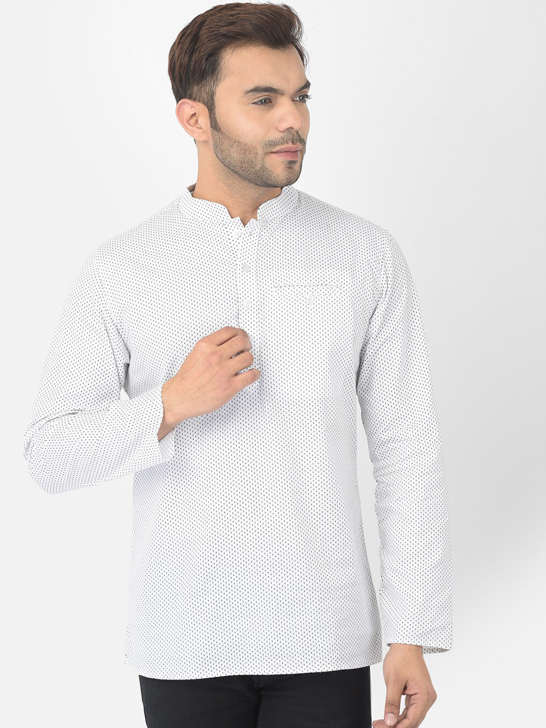 DEYANN Men White Printed Mandarin Collar Kurta