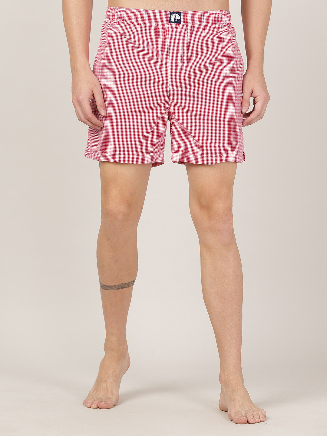 MERCHANT MARINE Men Pink Checked Pure Cotton Boxers
