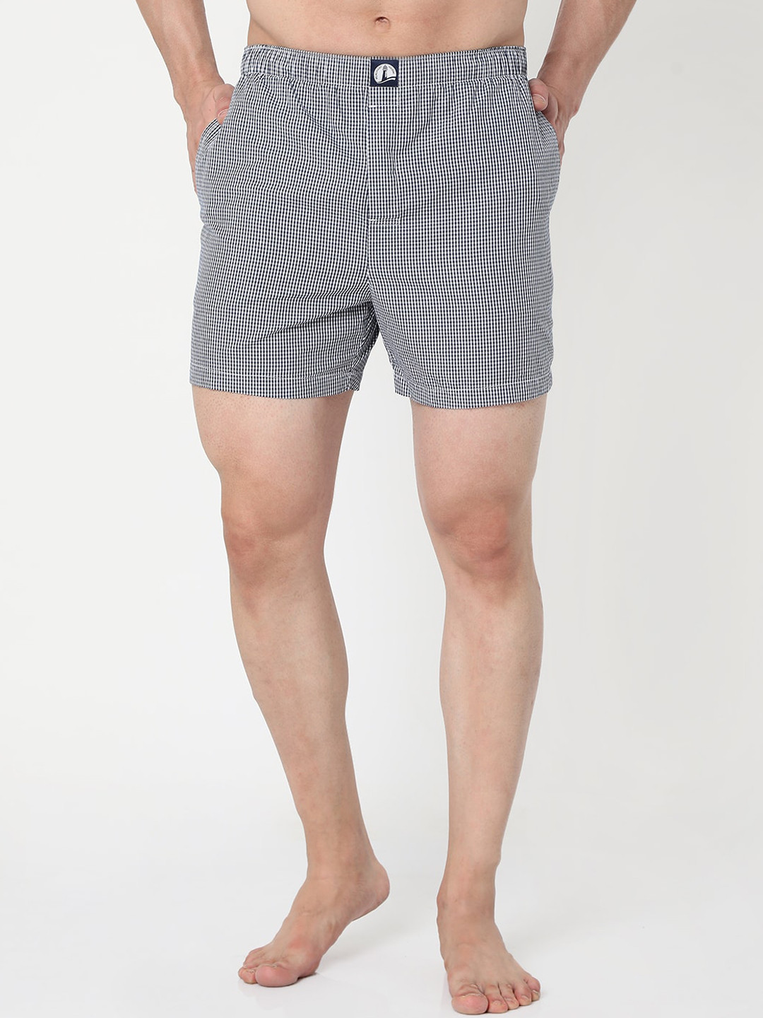 MERCHANT MARINE Men Grey & White Checked Pure Cotton Boxers