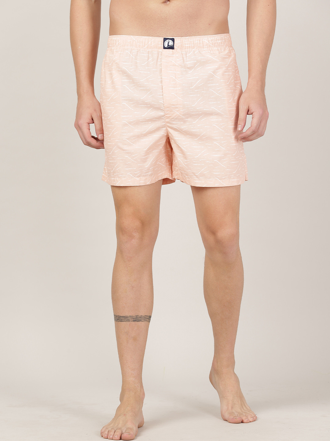 MERCHANT MARINE Men Peach-Coloured & White Printed Pure Cotton Boxers