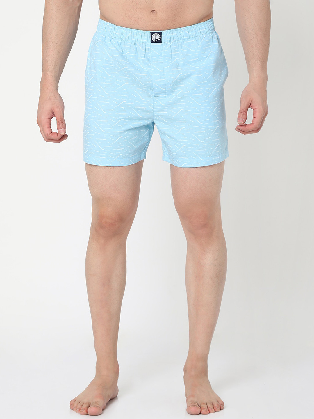 MERCHANT MARINE Men Turquoise Blue & White Printed Pure Cotton Boxers 505MBCAS