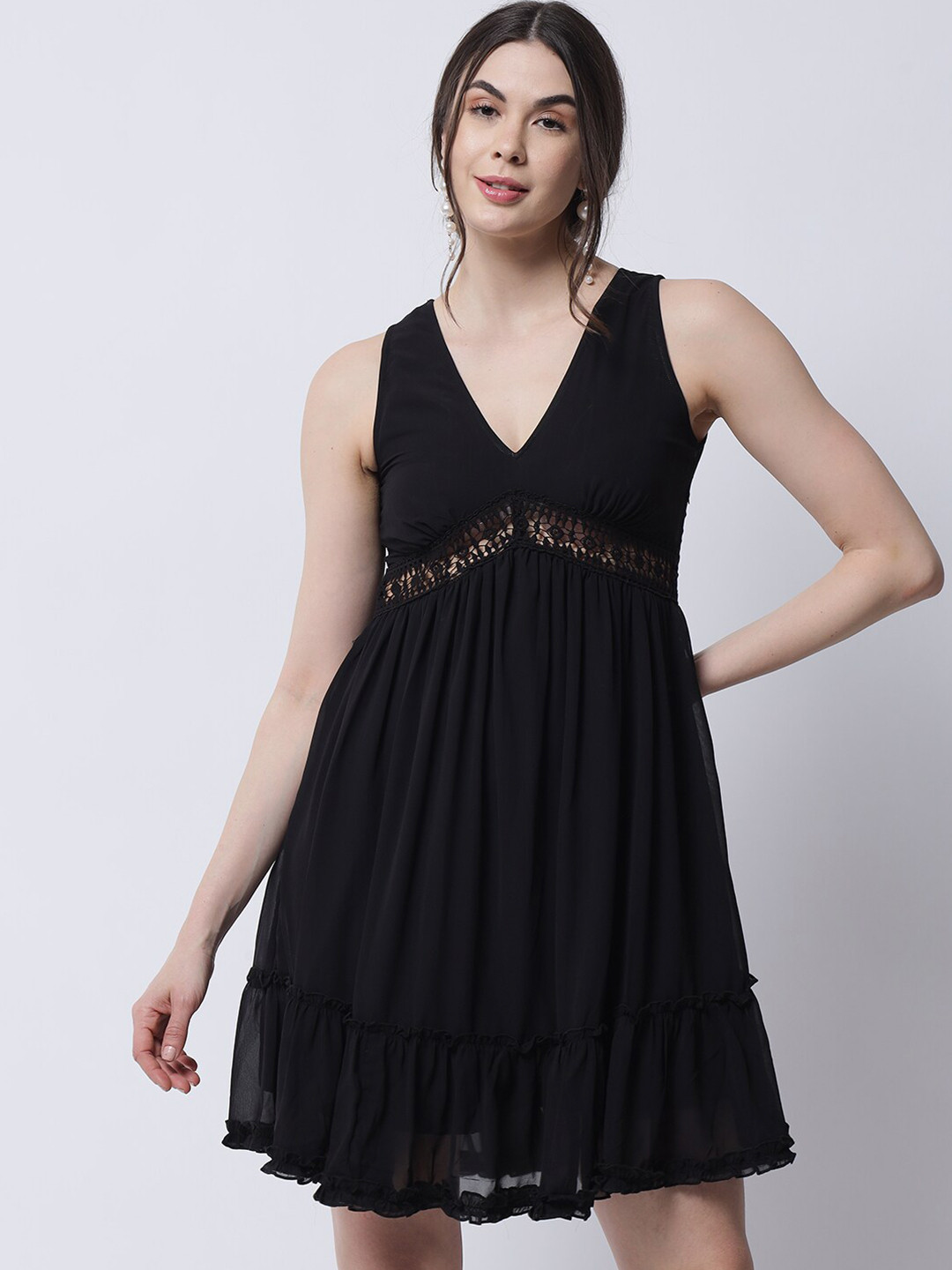 MARC LOUIS Black Georgette A-Line Dress
