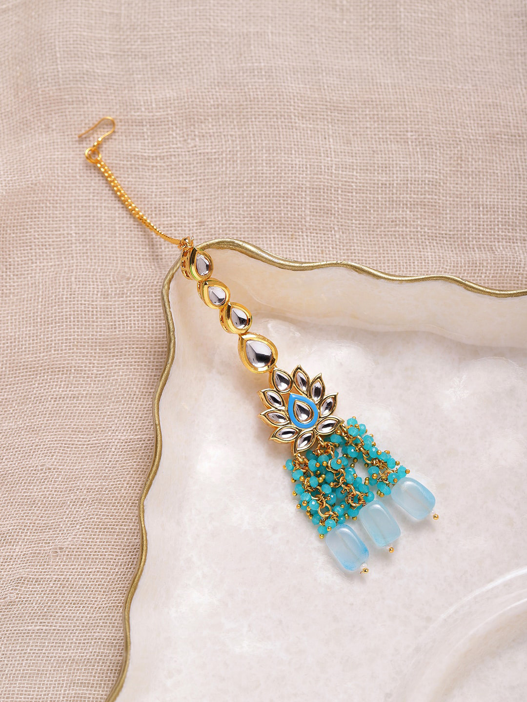 Ruby Raang Women Turquoise Blue&Gold Kundan  Head Jewellery