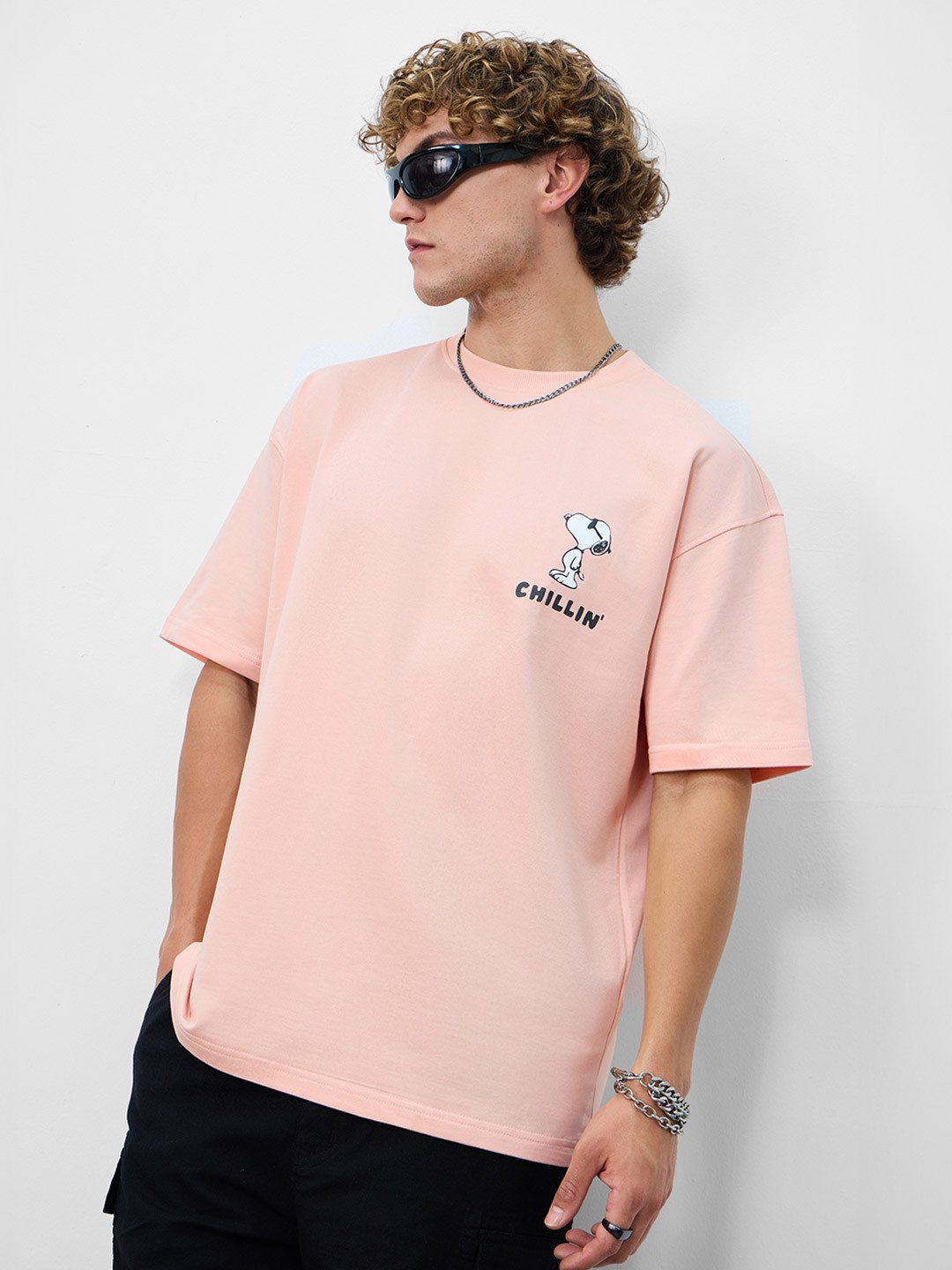 The Souled Store Peanuts Chillin Placement Print Oversized T-Shirt