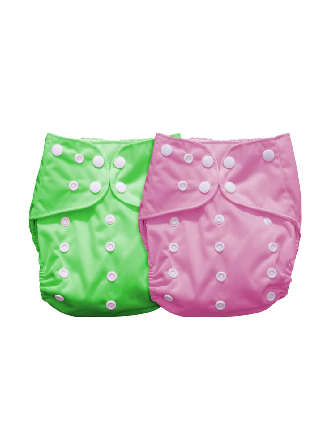 Moms Home Pink & Green Reusable Cotton Pocket Diapers With 2 Inserts Set of 2