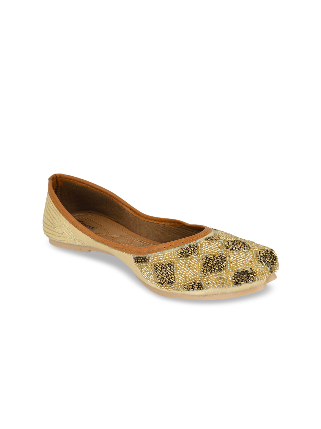 DESI COLOUR Women Copper-Toned Embellished Ethnic Mojaris Flats