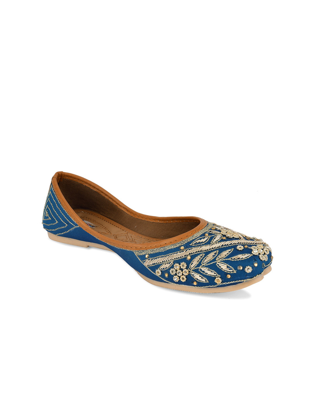 DESI COLOUR Women Teal Printed Leather Ethnic Ballerinas