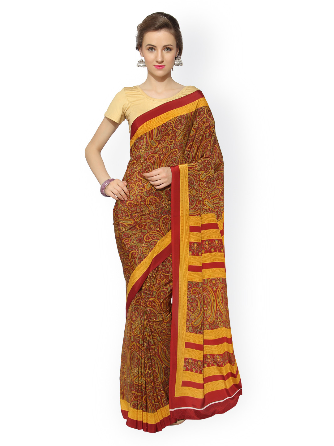 Mitera Maroon Art Silk Paisley Print Saree