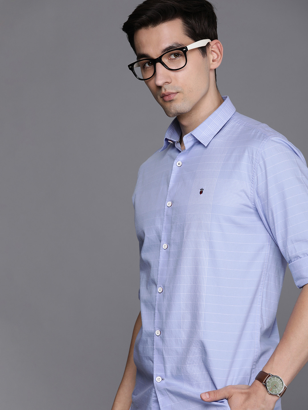 Louis Philippe Sport Men Blue Slim Fit Multi Stripes Striped Casual Pure Cotton Shirt