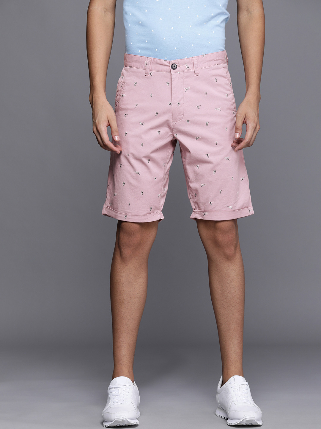 Louis Philippe Sport Men Pink Conversational Printed Slim Fit Low-Rise Shorts