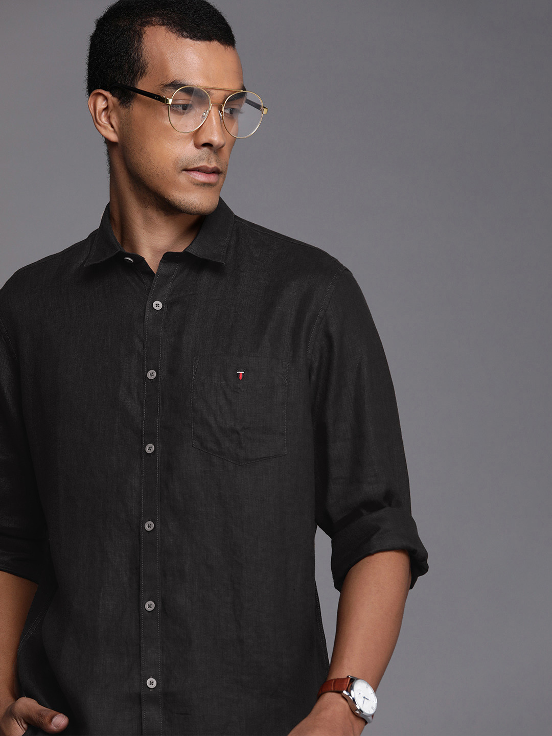 Louis Philippe Sport Men Black Solid Slim Fit Casual Shirt