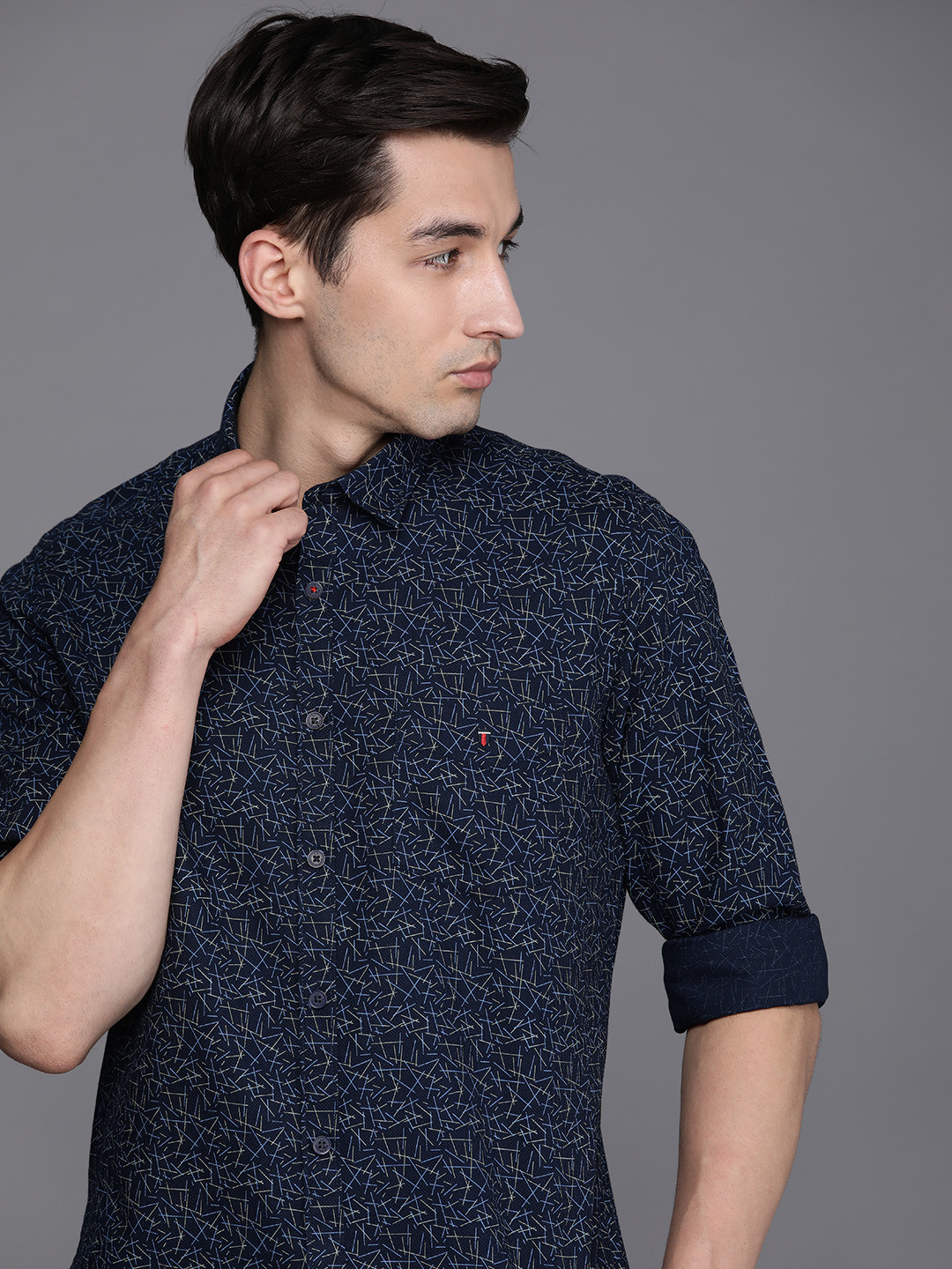 Louis Philippe Sport Men Navy Blue Slim Fit Printed Casual Pure Cotton Shirt