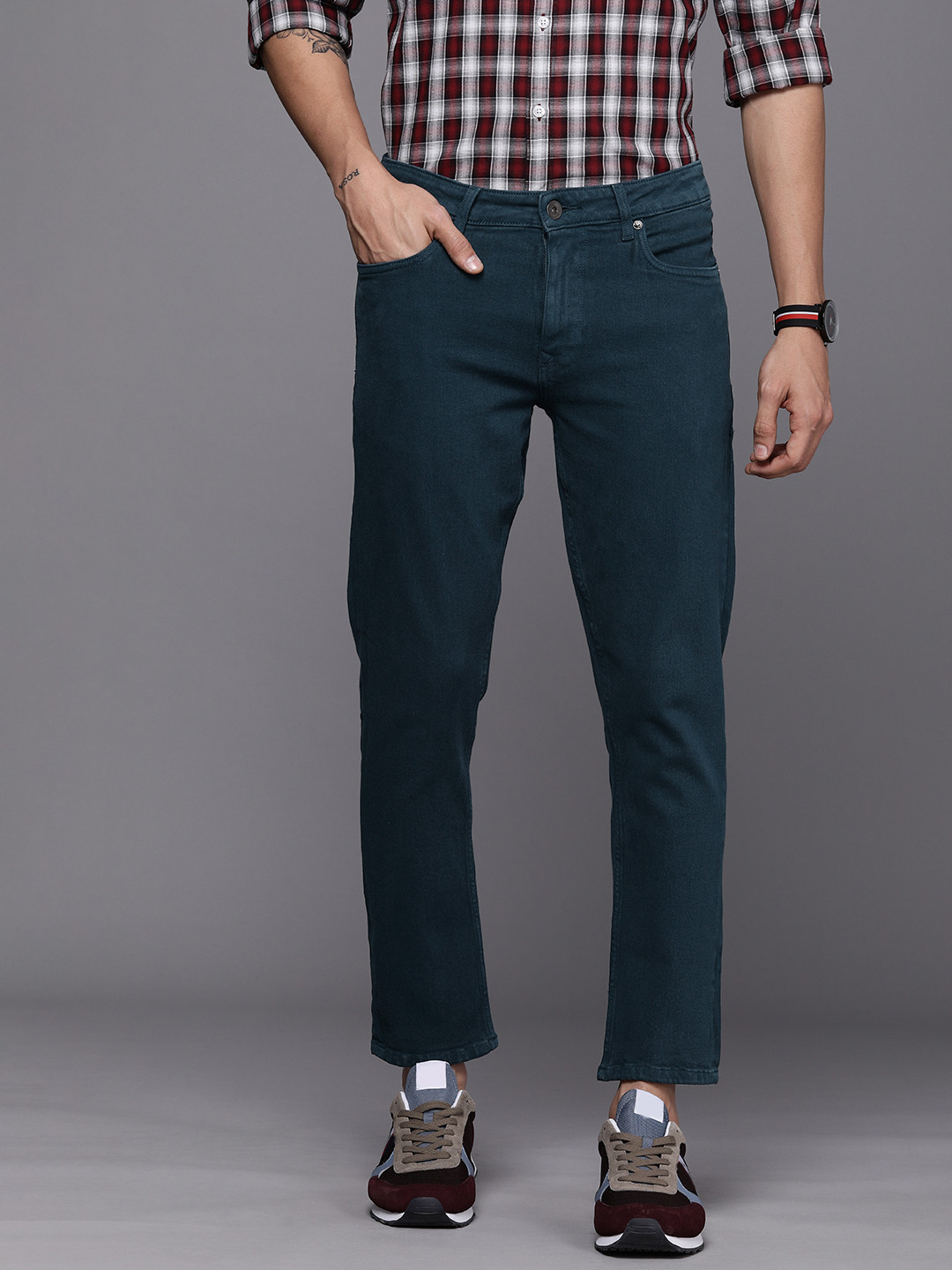 Louis Philippe Jeans Men Teal Blue Slim Fit Low-Rise Clean Look Jeans