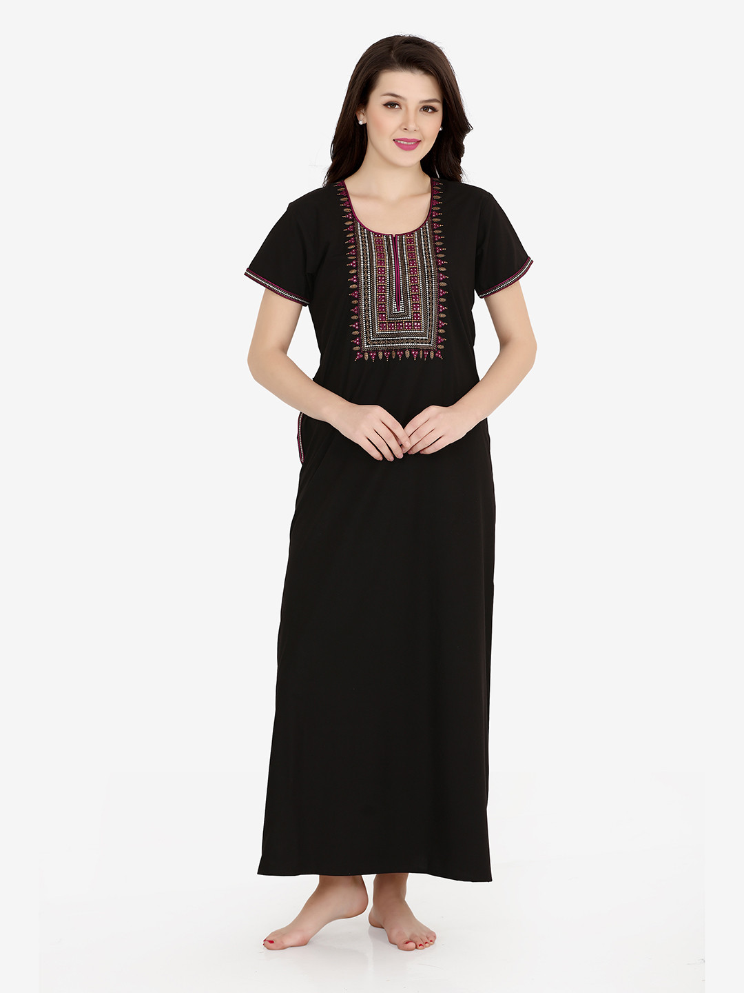 Sand Dune Black Embroidered Maxi Nightdress