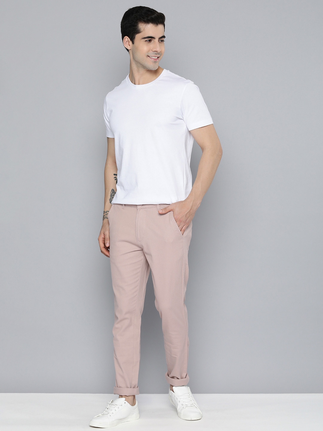 Mast & Harbour Men Rose Self Designed Textured Chinos Trousers