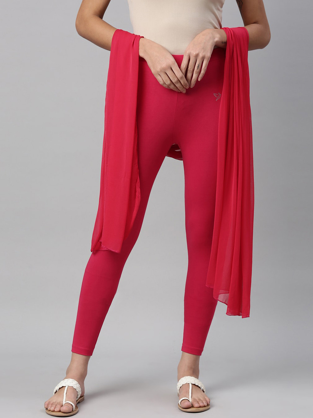 TWIN BIRDS Women Pink Solid Ankle-Length Leggings With Matching Shawl