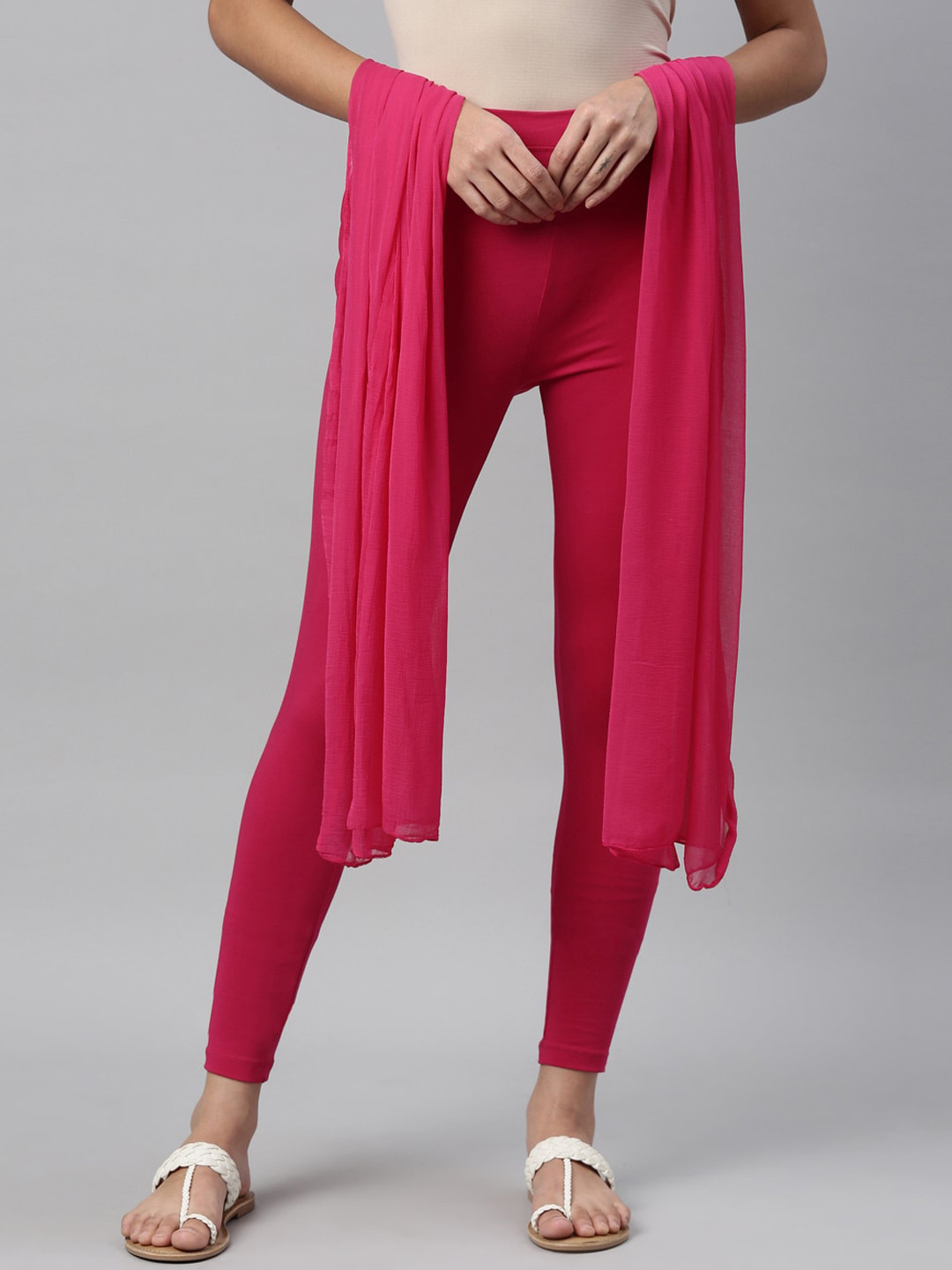 TWIN BIRDS Women Pink Solid Ankle-Length Leggings With Matching Shawl