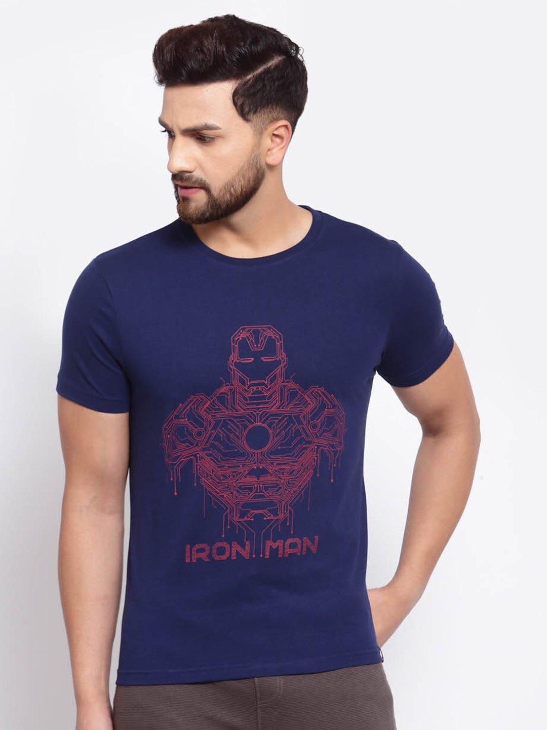 SPORTO Men Navy Blue Iron Man Printed T-shirt