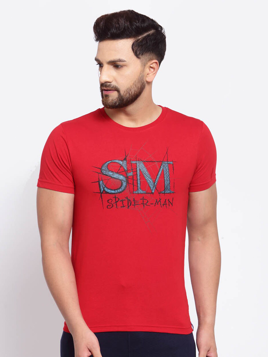 SPORTO Men Red Typography Printed Spider-Man Cotton T-shirt