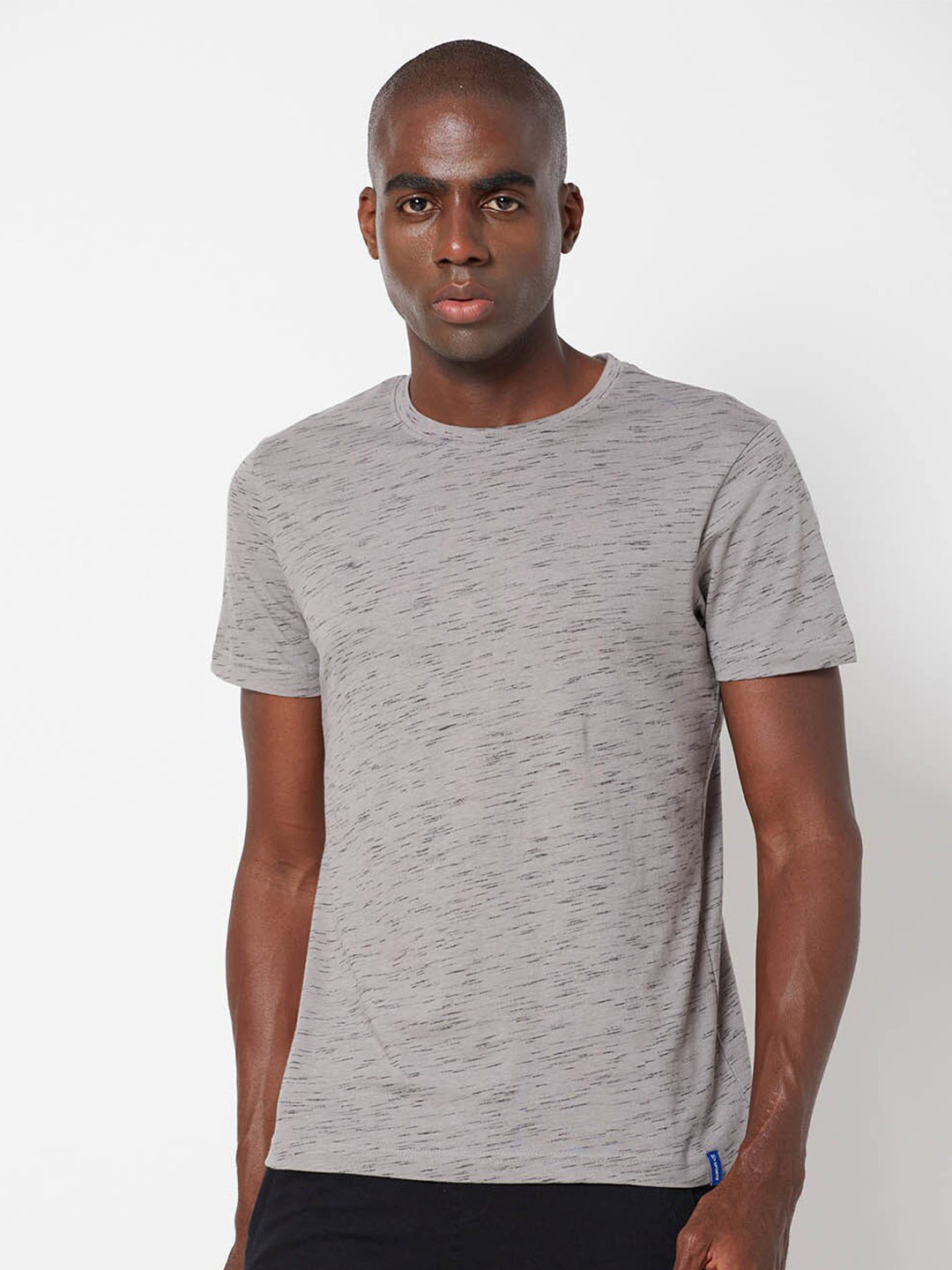 SPORTO Men Grey Melange Cotton T-shirt