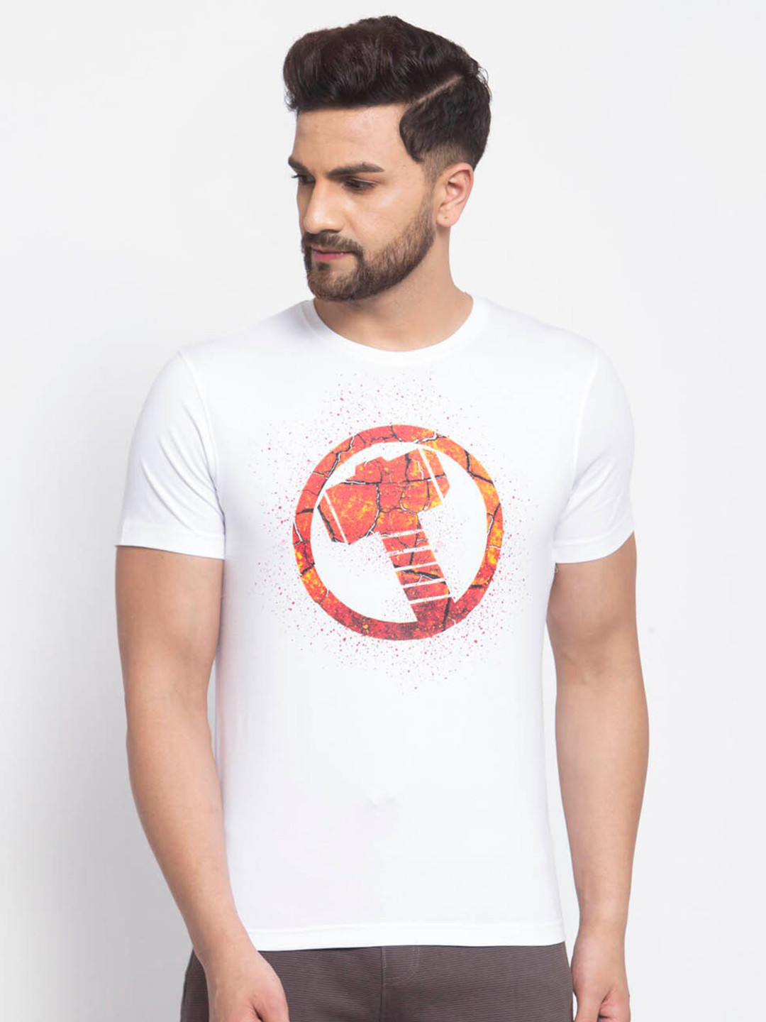 SPORTO Men White Cotton Thor Printed T-shirt