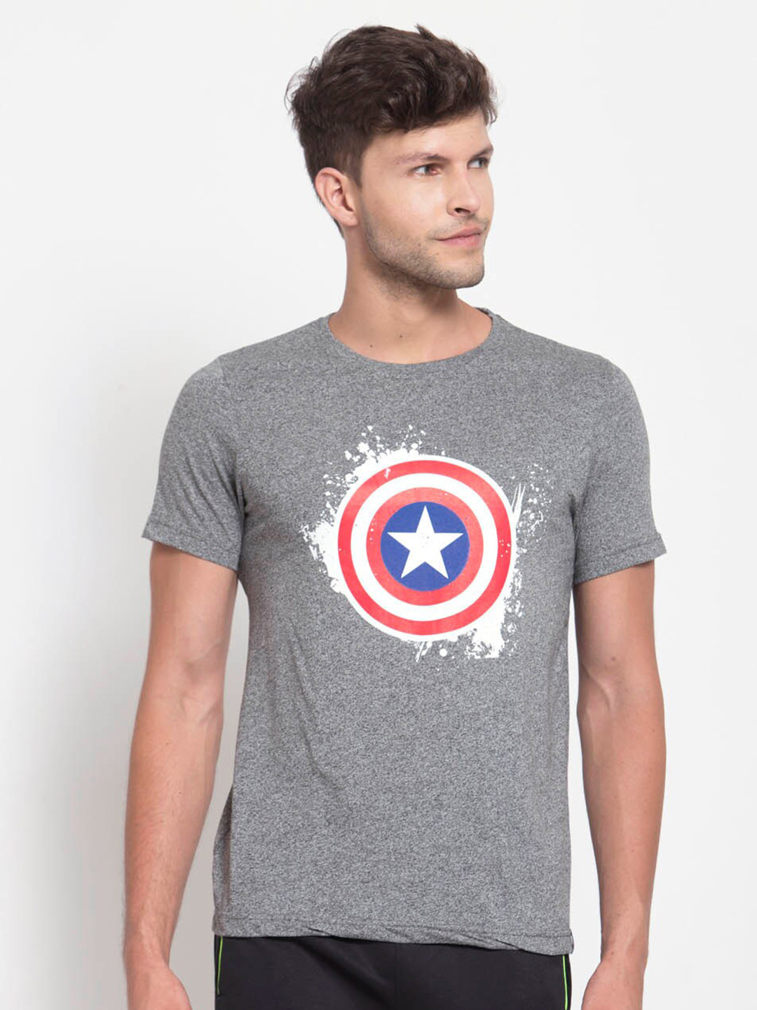 SPORTO Men Grey Captain America Printed Cotton T-shirt