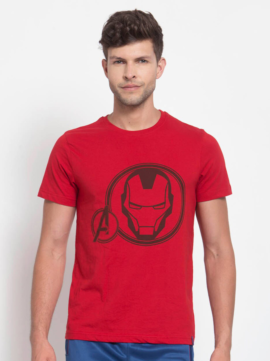SPORTO Men Red Iron Man Printed Cotton T-shirt