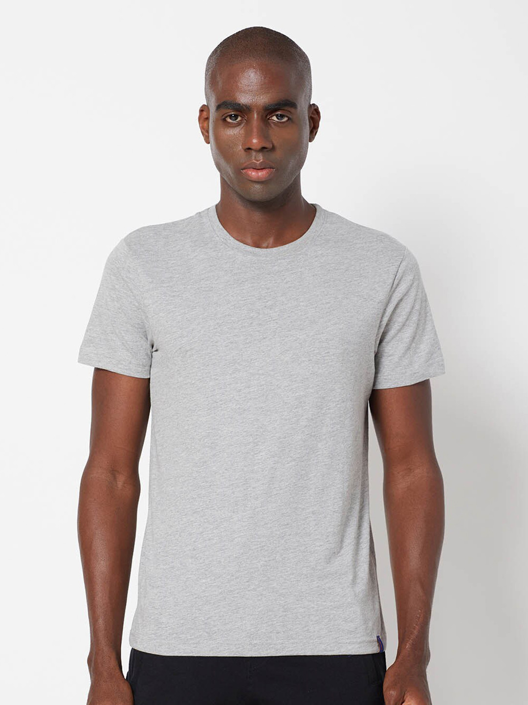 SPORTO Men Grey Melange Raw Edge T-shirt