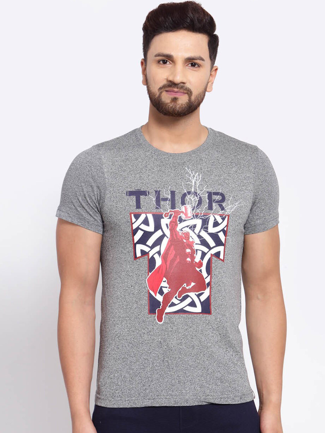 SPORTO Men Grey Thor Graphic Printed Cotton T-shirt