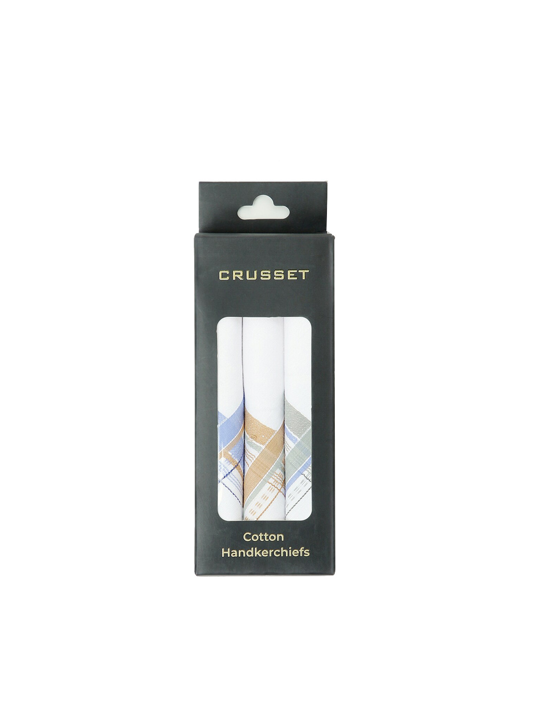 CRUSSET Men Pack of 3 White Printed Pure Cotton Handkerchiefs