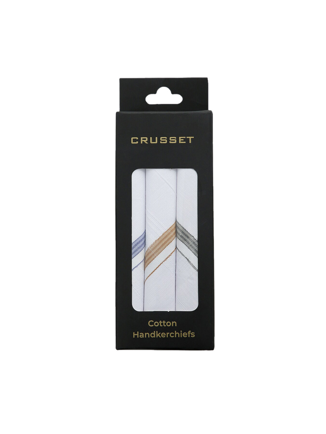 CRUSSET Men White Pack Of 3 Solid Pure Cotton Handkerchief