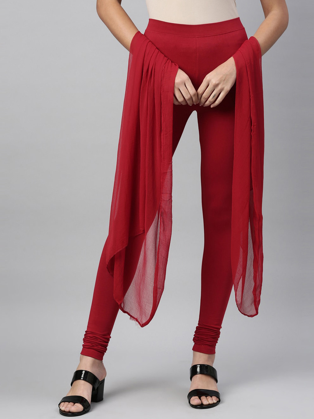 TWIN BIRDS Women Maroon Matching Shawl with Churidar-Length Legging Combo