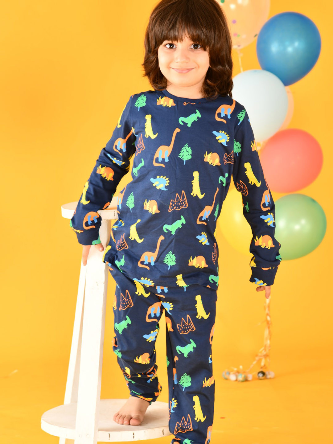 Anthrilo Boys Navy Blue Printed Pure Cotton Night suit
