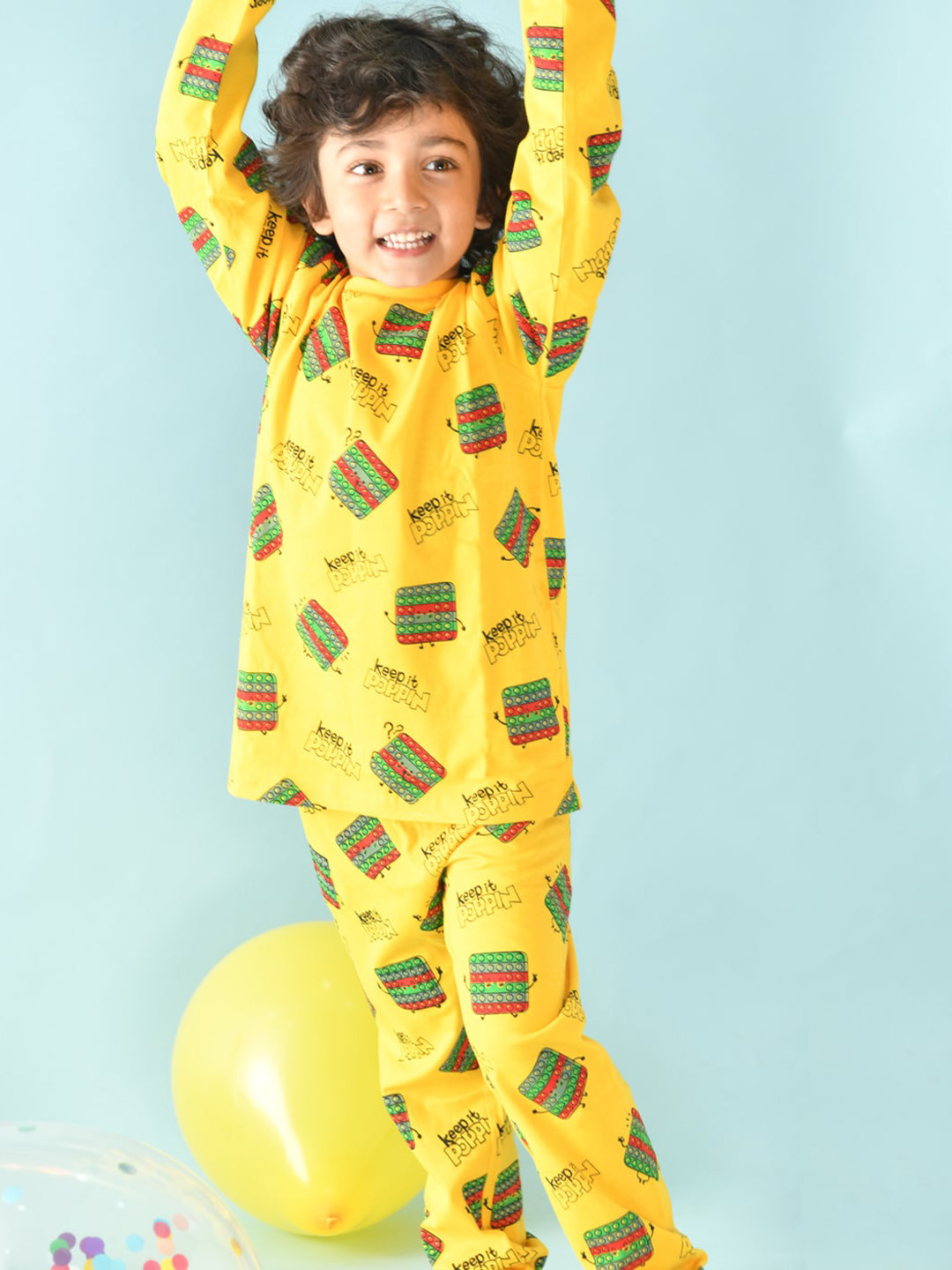 Anthrilo Boys Yellow & Green Printed Pure Cotton Night suit