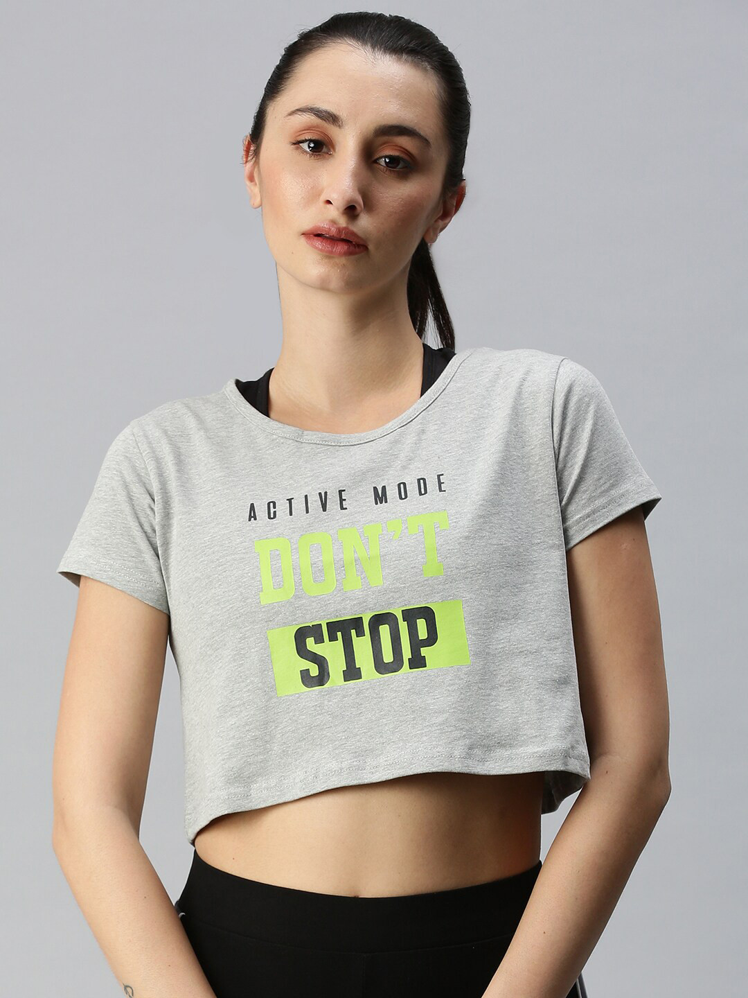 De Moza Grey Print Boxy Crop Top