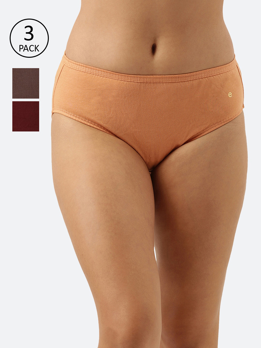 Enamor Women Pack of 3 Assorted Mid Waist Full Coverage Cotton Antimicrobial Briefs-CH03