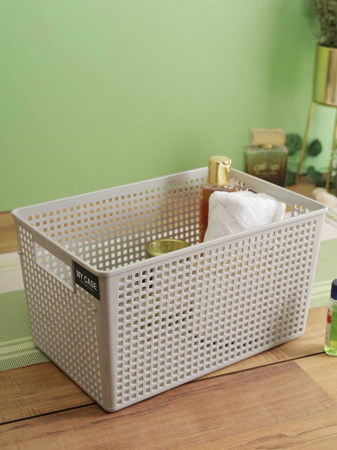 Lock & Lock Grey Plastic Basket Organiser With Handle