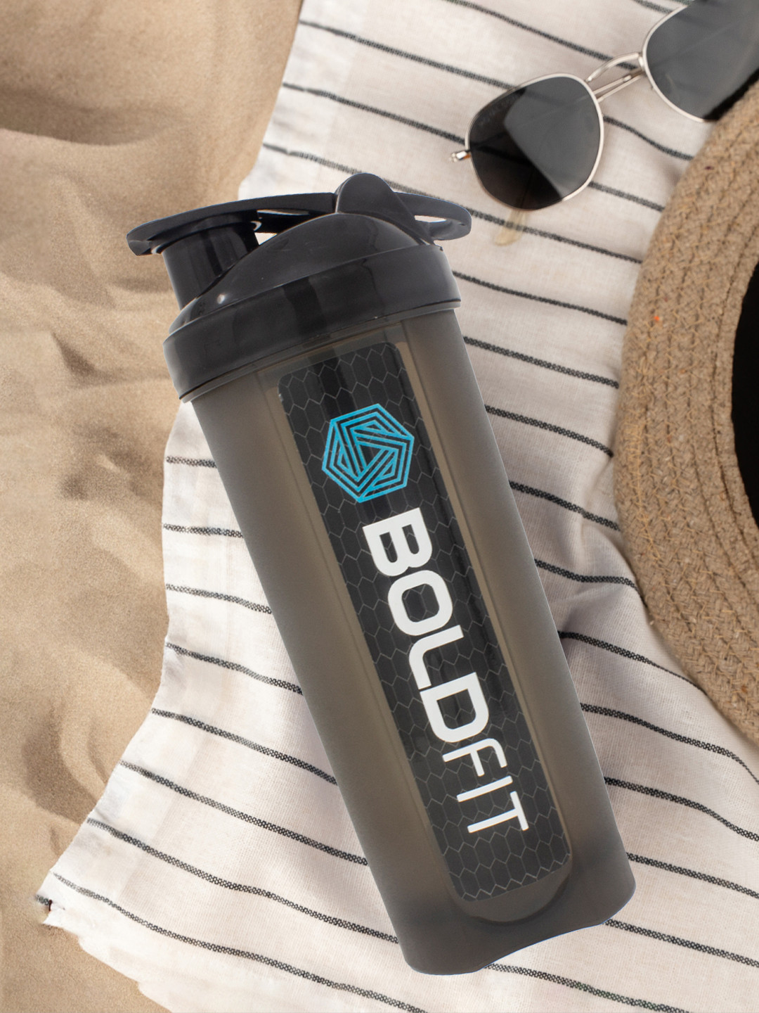 BOLDFIT Typhoon Black Brand Logo Plastic BPA Free Shaker - 700ml