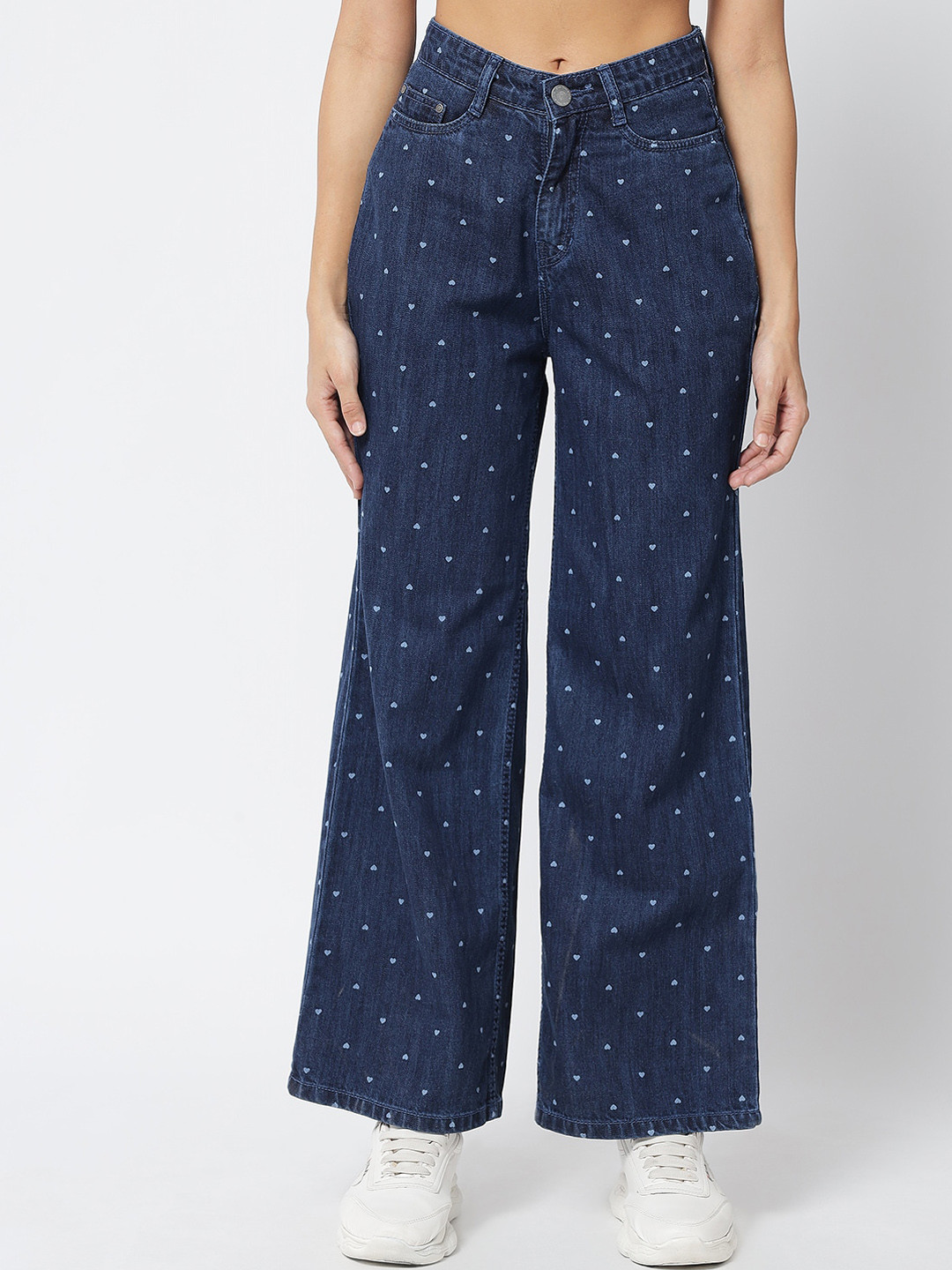 The Dry State Women Blue Straight Fit High-Rise Light Fade Printed Stretchable Jeans