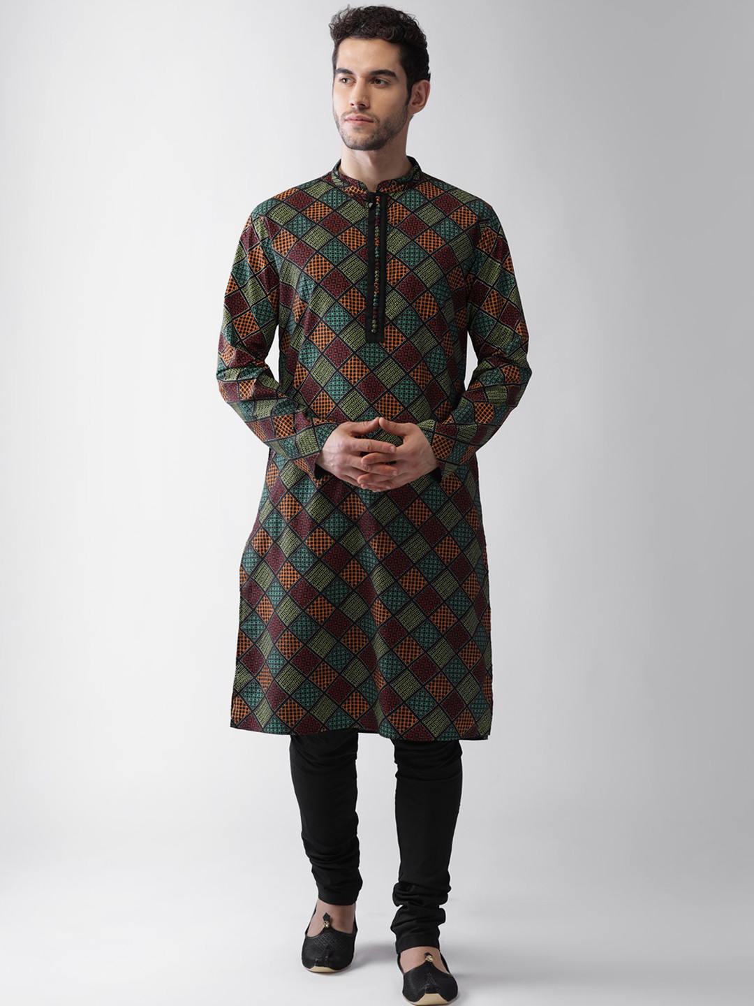 KISAH Men Printed Regular Fit Gundi Buttons Kurta