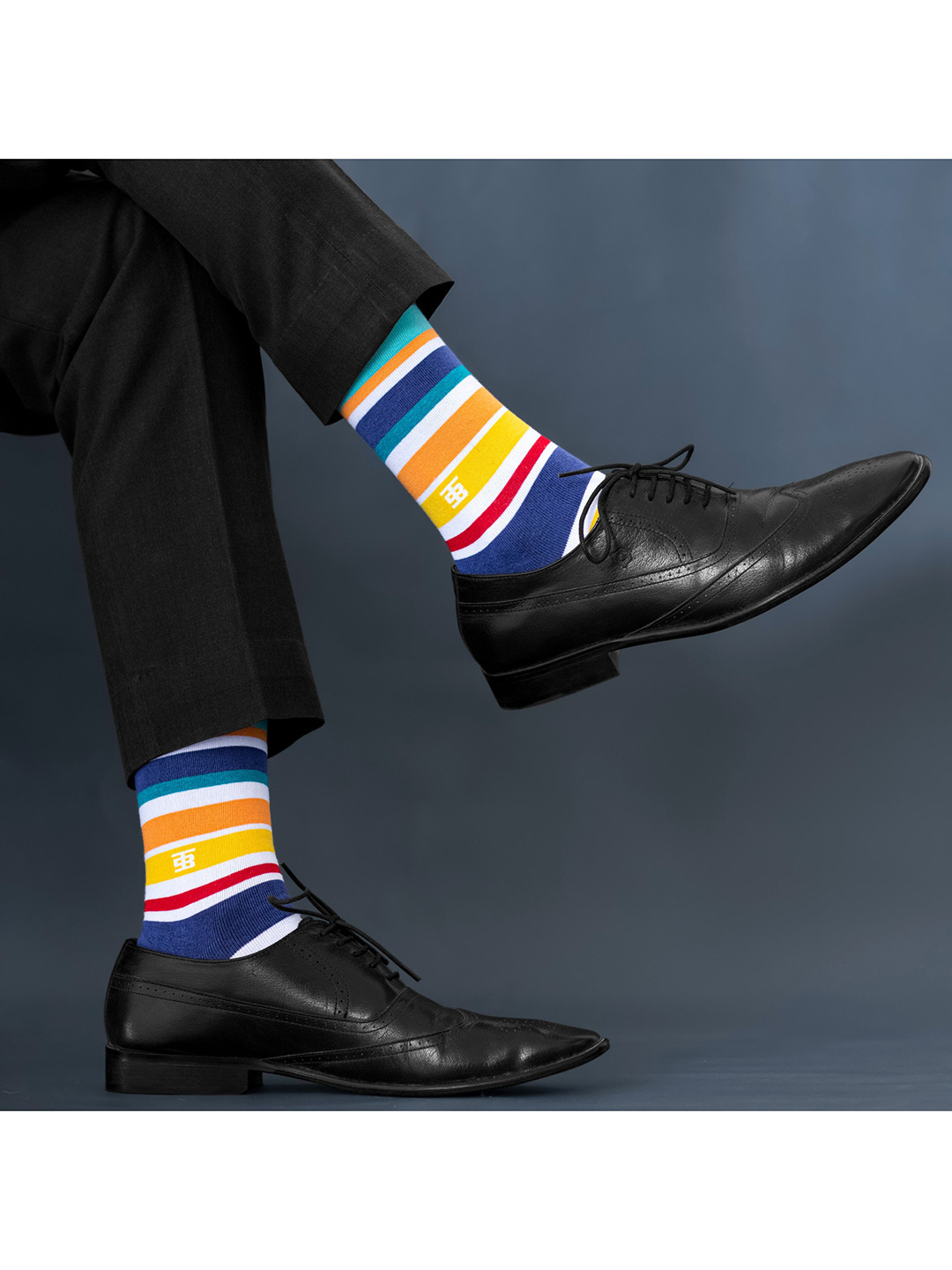 SockSoho Men Multicolored Striped Calf -Length Socks