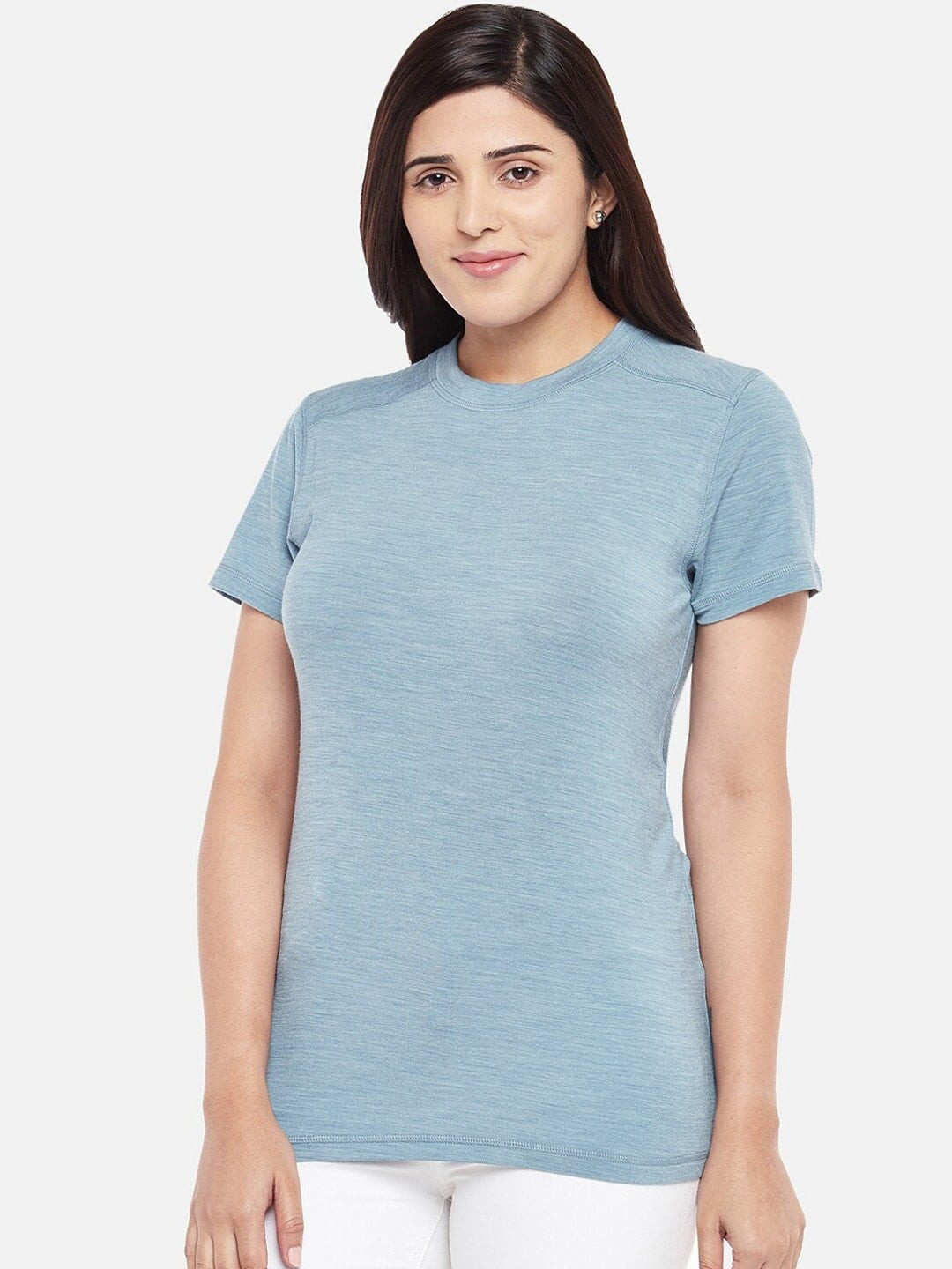 Kosha Women Sky Blue Ski Base Merino Wool & Bamboo Thermal T-Shirt