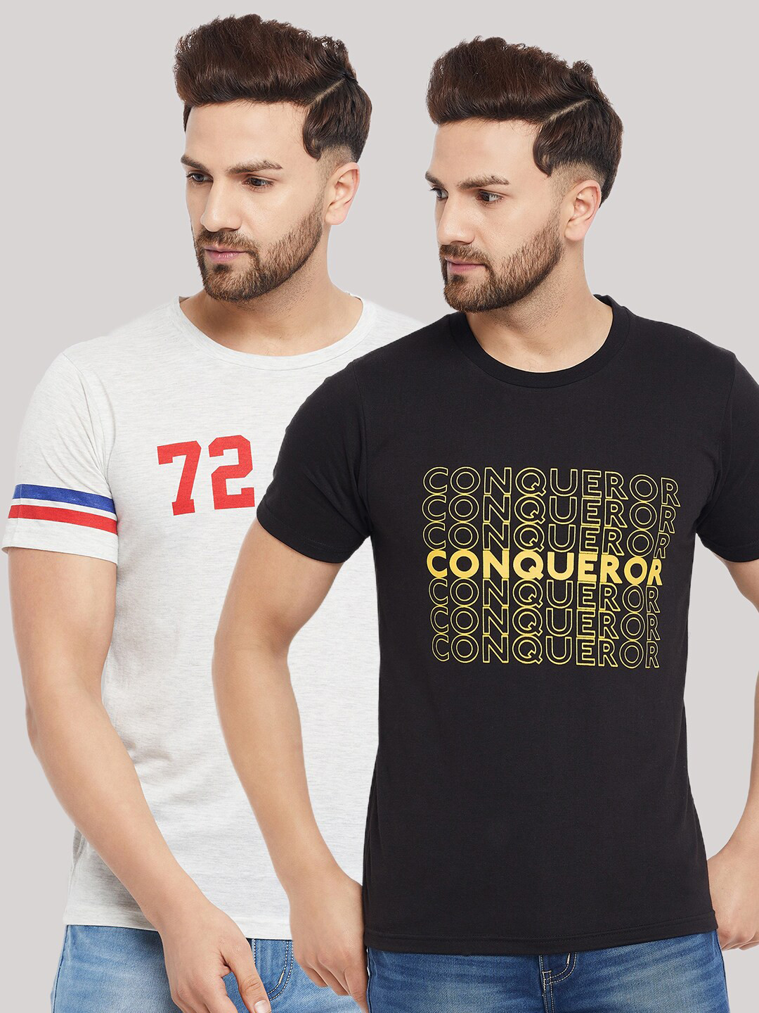 THE MILLION CLUB Men Pack Of 2 Black & White Typography Printed T-shirts