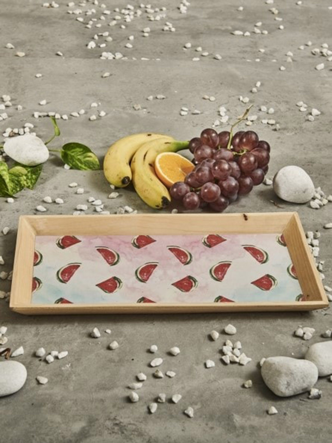 A Tiny Mistake Rose-Pink & Red Water Melon Printed Recentangle Serving Tray