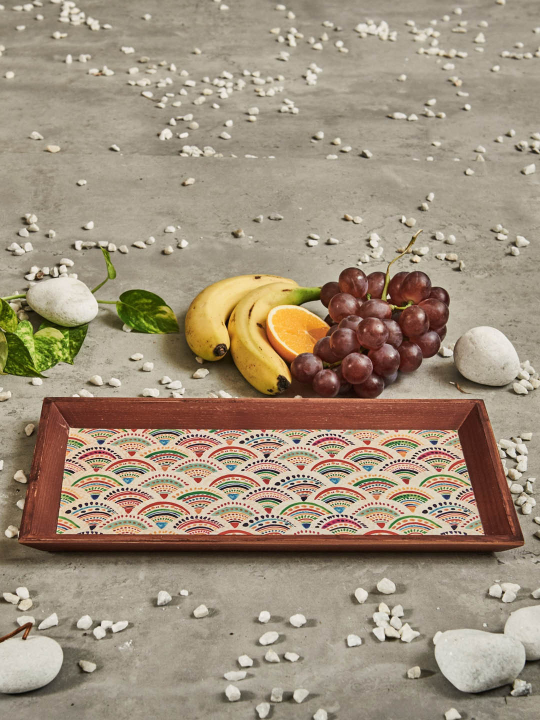 A Tiny Mistake Sea Green & Red Pankha Printed Rectangle Serving Tray