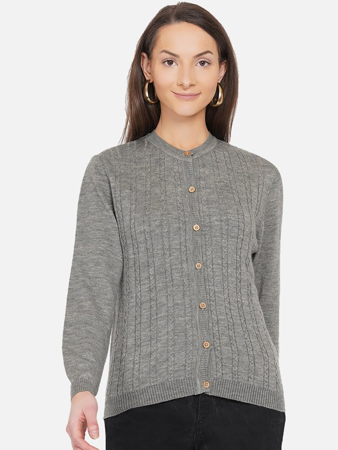 ARMISTO Women Olive Woollen Cable Knit Cardigan