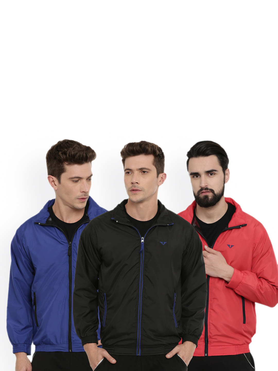 UNSULLY Men Blue & Black Windcheater Longline Sporty Jacket Pack Of 3