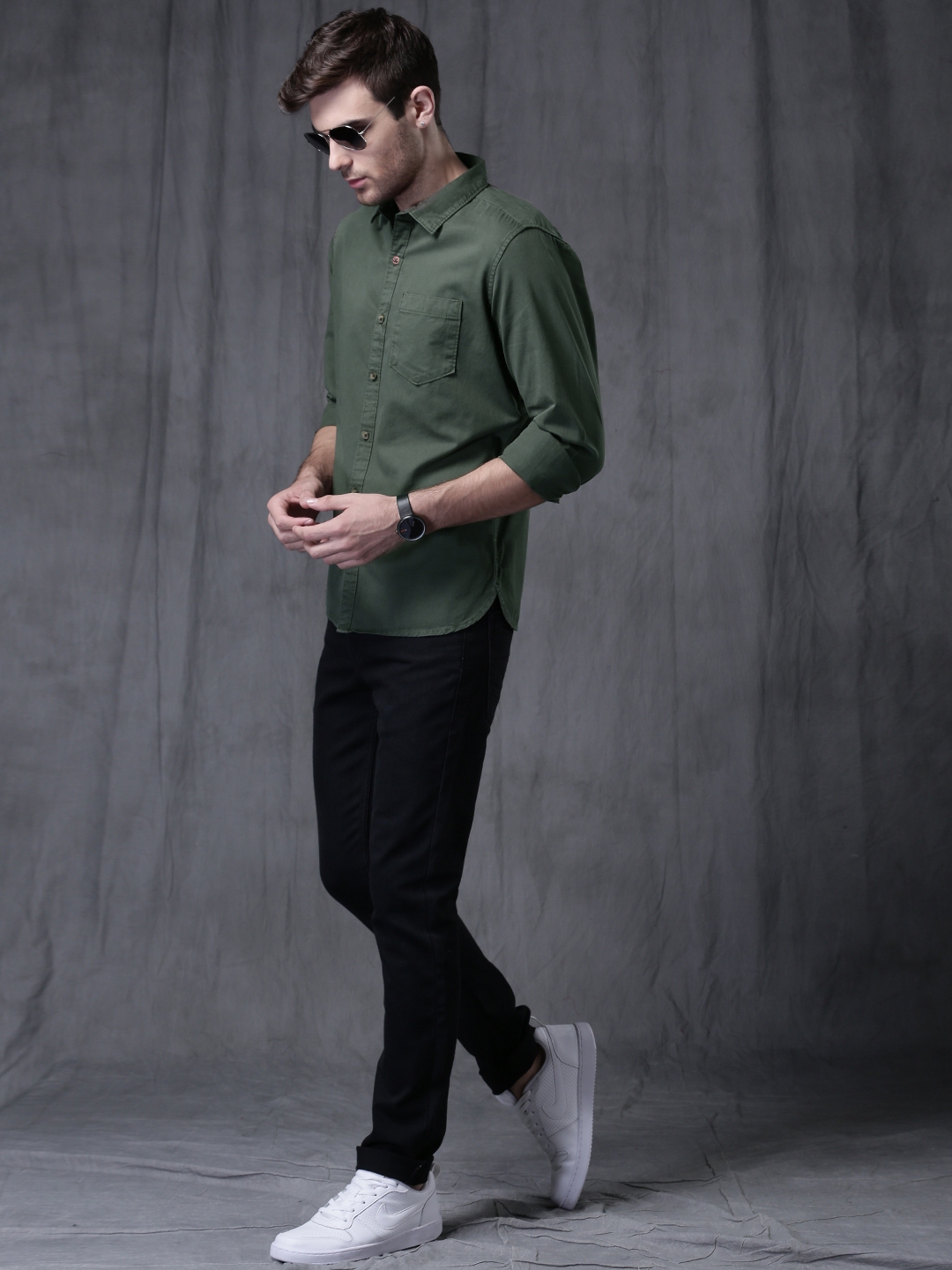 Buy WROGN Men Green Slim Fit Solid Casual Shirt  Shirts for Men 1758578   Myntra