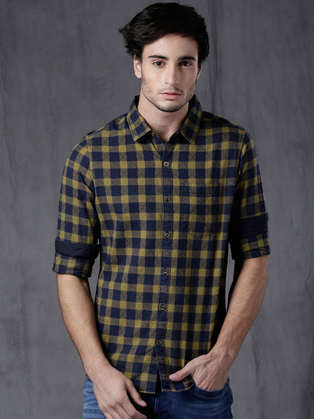 Buy WROGN Men Navy \u0026 Khaki Slim Fit 