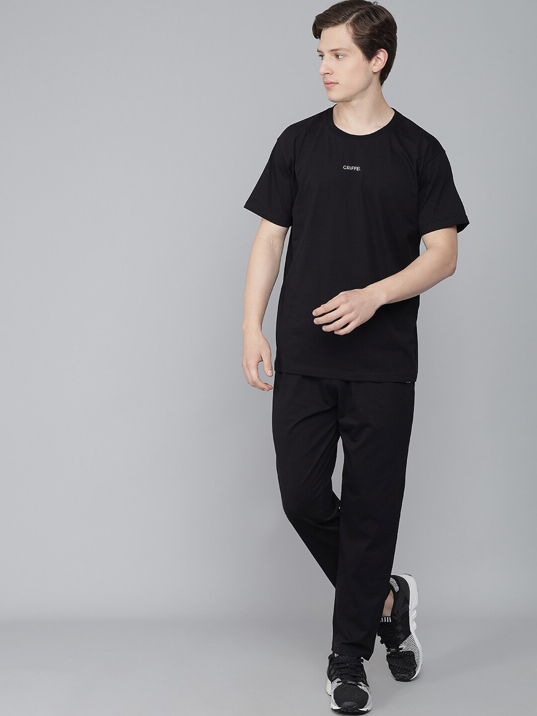 GRIFFEL Men Black Cotton T-shirt with Pyjamas